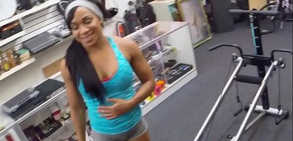  Black fitness babe pussyfucked in the shop